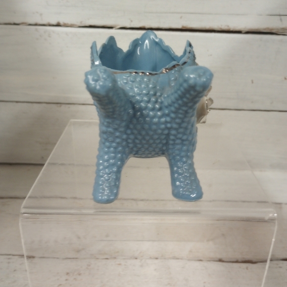 Vintage Pottery Wheelbarrow Planter Blue Silver Ceramic, Flowers, Succulents - Picture 7 of 12